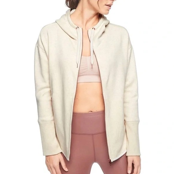 Athleta Cozy Karma Full Zip Sweater Sweatshirt Hoodie Beige Soft